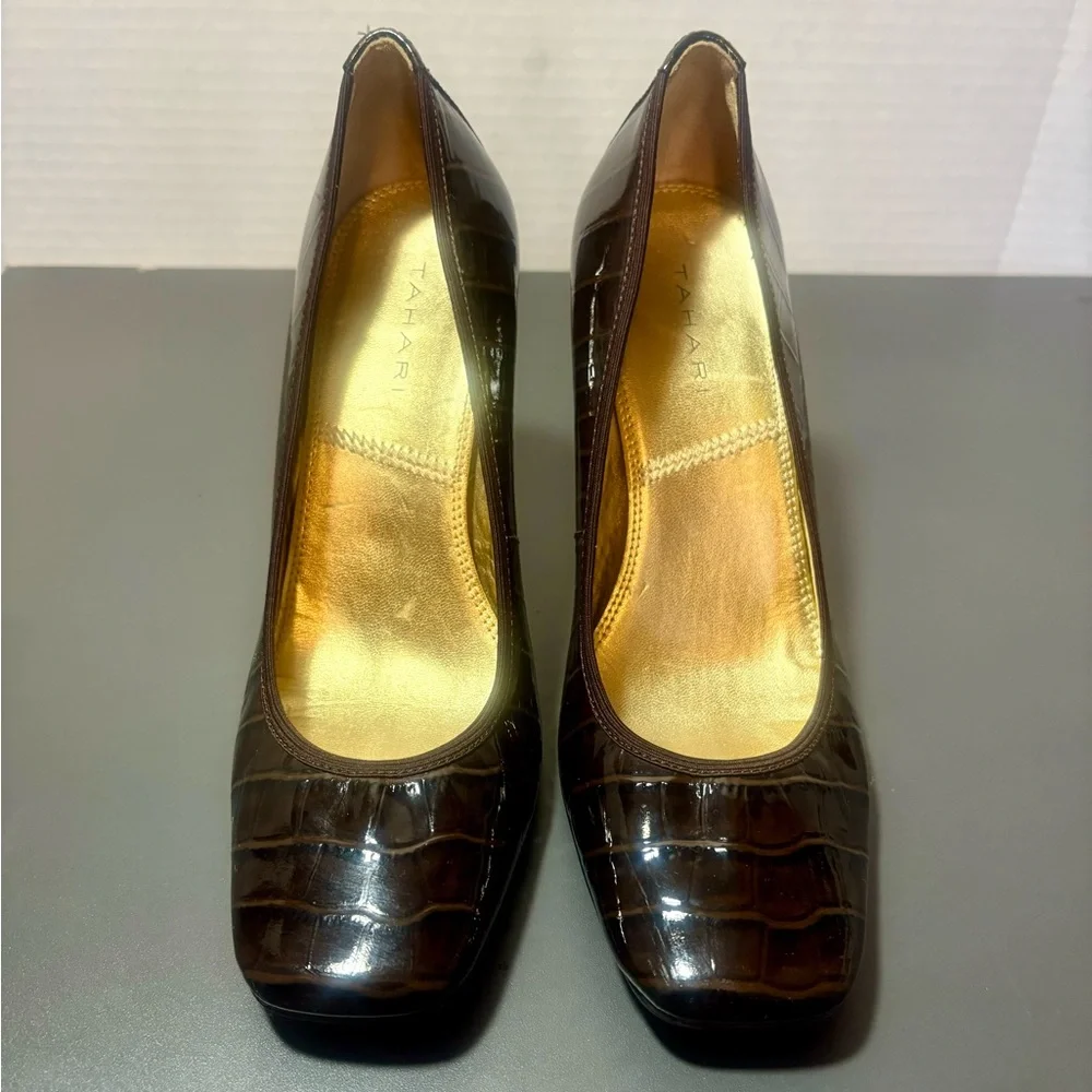 TAHARI Enya Patent Leather Square Toe Heels - Picture 2 of 8